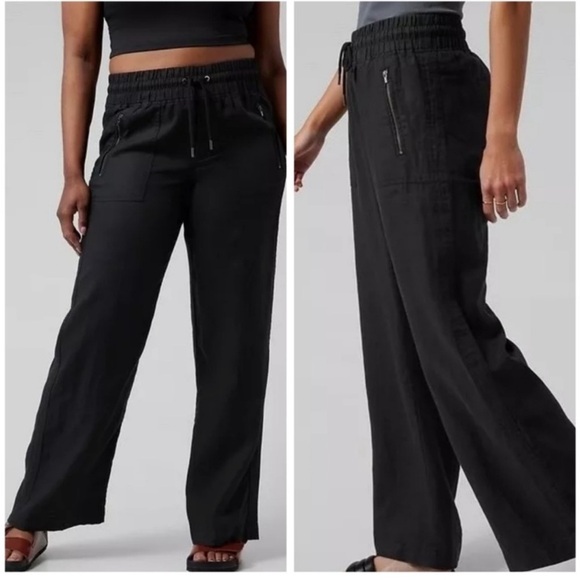 Athleta Cabo Black Linen Wide Leg Pants - Picture 1 of 8